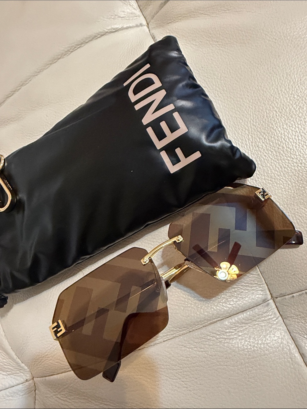Authentic Fendi Gold-Tone Brown Rimless Sunglasses